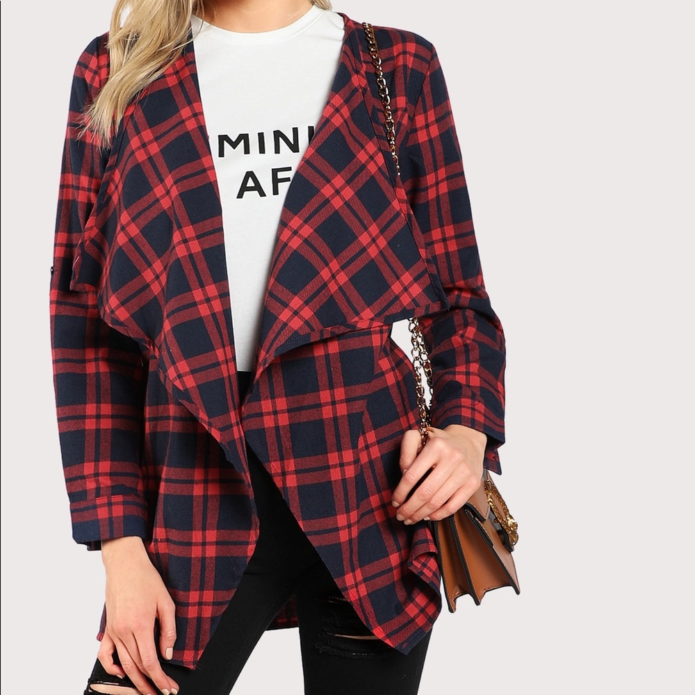 🏆HP🆕checkered Coat w/ waterfall collar - Picture 7 of 8